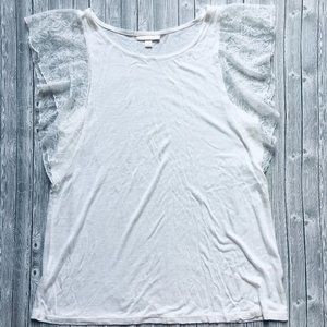 LC Lauren Conrad White Ruffle Lace Sleeve Top